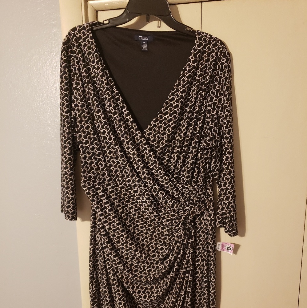 Chaps black and white wrap dress